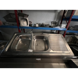 Einbau- oder Wandspüle mit 2 Becken + Abtropffläche