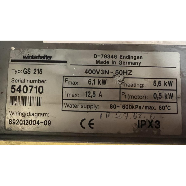 Winterhalter mosogatógép GS 215 Winterhalter mosogatógép GS 215