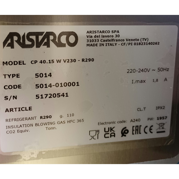 ARISTARCO CP 40.15 W vízhűtéses jéggép, jégkocka gép - 40kg/24 óra, Bemutató darab!