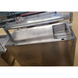 Hot-dog counter, with curved glass, drawer, built-in refrigerator