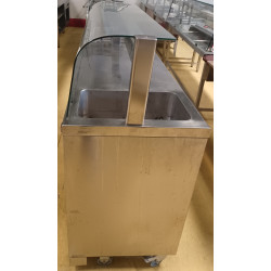 Hot-dog counter, with curved glass, drawer, built-in refrigerator