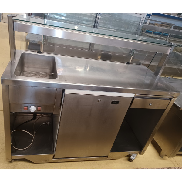 Pult na hotdogy, so zaobleným sklom, zásuvka, vstavaná chladnička