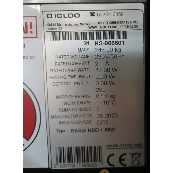 Prezentačný kus. Igloo Basia Neo 1,88 W (zásuvný) pult s delikatesami, chladiaci box na delikatesy Prezentačný kus. Igloo Basia Neo 1,88 W (zásuvný) pult s delikatesami, chladiaci box na delikatesy