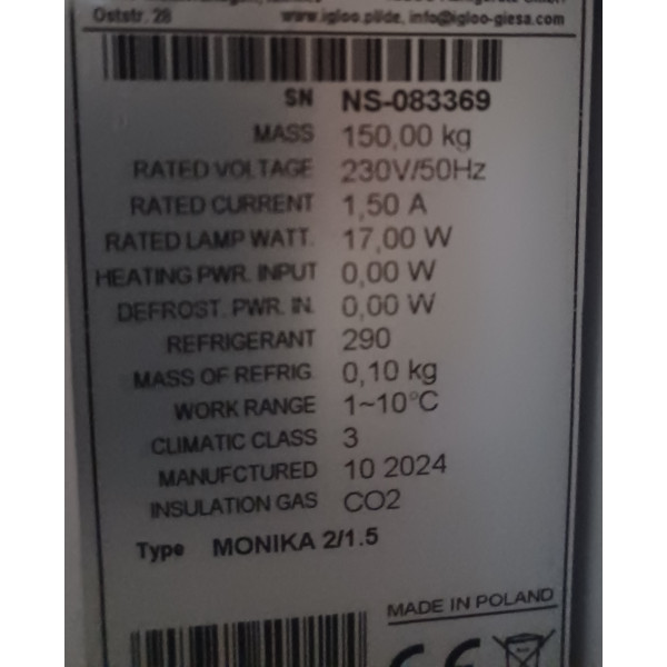 Bemutató darab. Igloo Monika 2/1.5 S - Csemegehűtőpult - Statikus