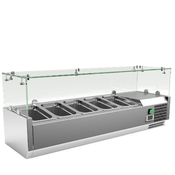 Countertop cooler 120 cm, 5xGN1/4, with breathing protection glass Salad refrigerator