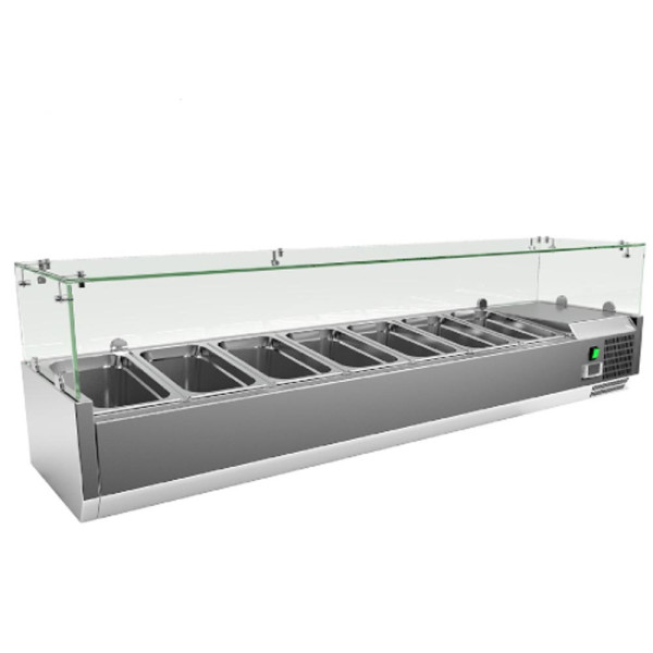 Countertop cooler 160 cm, 7xGN1/3 or 14XGN1/6, with breathing protection glass Salad refrigerator