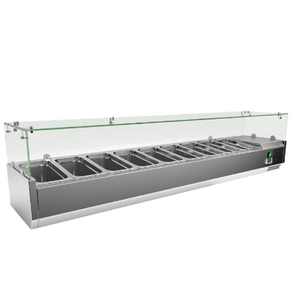 Counter cooler 200 cm, 9xGN1/3 or 18xGN1/6, with breathing protection glass Salad refrigerator
