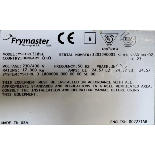 3x18 Liter elektrische Fritteuse - Frymaster YSCFRE318SE 3x18 Liter elektrische Fritteuse - Frymaster YSCFRE318SE
