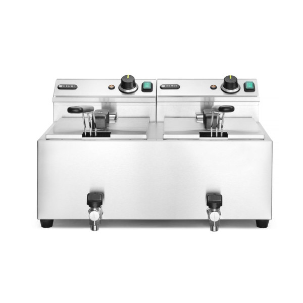 Olajsütő Profi Line olajleeresztő csappal - 2 x 8 L, HENDI, Profi Line, 16L, 230V/7000W, 610x515x(H)369mm 209301