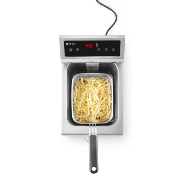 Indukciós olajsütő olajleeresztő csappal - 8 l, HENDI, 8L, Világos szürke, 230V/3500W, 288x619x(H)408mm 215012