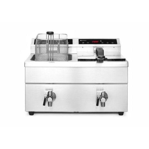 Indukciós olajsütő olajleeresztő csappal - 2 x 8 L, HENDI, Profi Termékcsalád, 16L, 230V/7000W, 577x609x(H)410mm 215029
