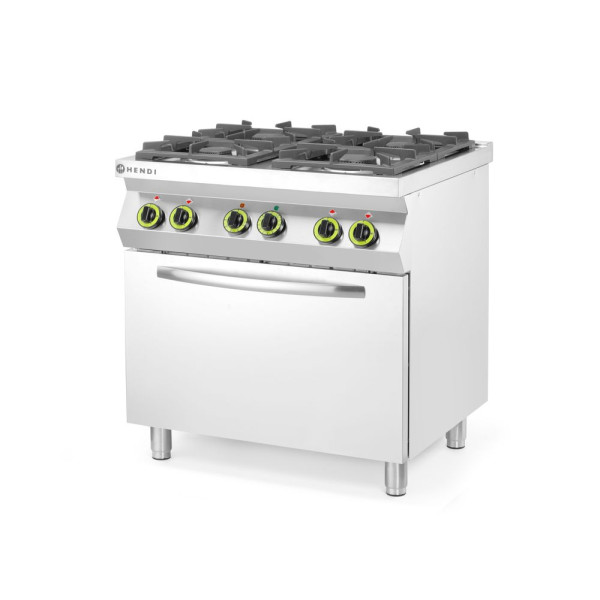 GN 1/1 konvekciós sütővel ellátott 4 égős gáztűzhely, HENDI, Kitchen Termékcsalád, 230V/3000W, 19kW, 800x722x(H)900mm 225882