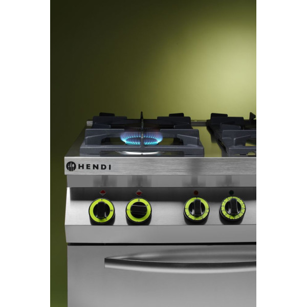 GN 1/1 konvekciós sütővel ellátott 4 égős gáztűzhely, HENDI, Kitchen Termékcsalád, 230V/3000W, 19kW, 800x722x(H)900mm 225882