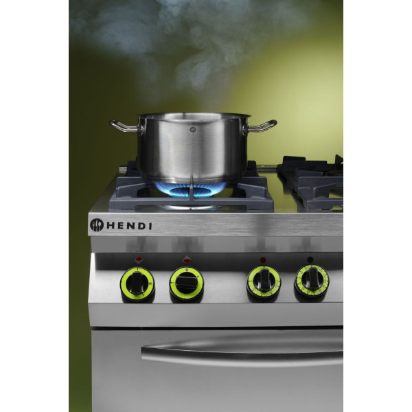 GN 1/1 konvekciós sütővel ellátott 4 égős gáztűzhely, HENDI, Kitchen Termékcsalád, 230V/3000W, 19kW, 800x722x(H)900mm 225882