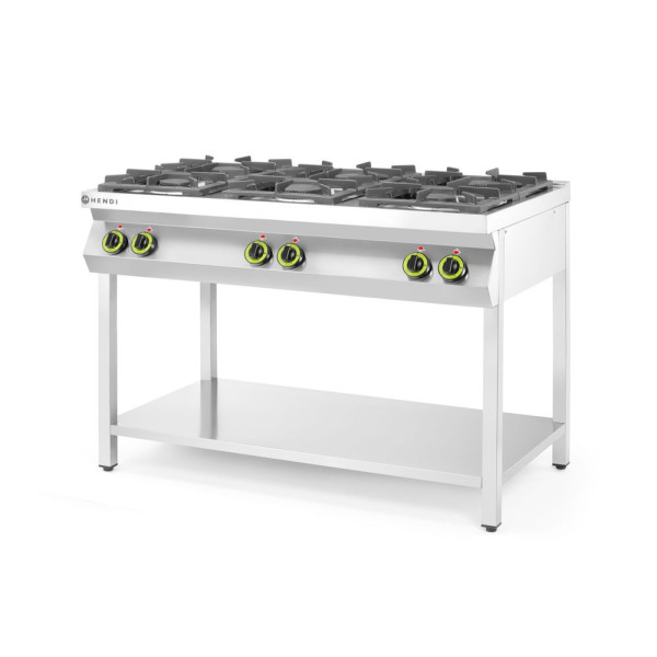 Gáztűzhely 6 égőfejes nyitott állvány, HENDI, Kitchen Termékcsalád, 28,5kW, 1200x700x(H)900mm 226094