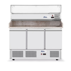 Háromajtós pizza munkaasztal hűtővitrinnel 380+40L, Arktic, 254L, 230V/400W, 1400x700x(H)1491mm 232033