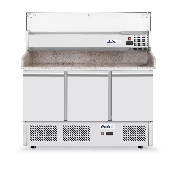 Háromajtós pizza munkaasztal hűtővitrinnel 380+40L, Arktic, 254L, 230V/400W, 1400x700x(H)1491mm 232033