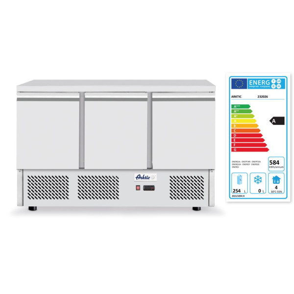 Háromajtós pizza munkaasztal hűtővitrinnel 380+40L, Arktic, 254L, 230V/400W, 1400x700x(H)1491mm 232033