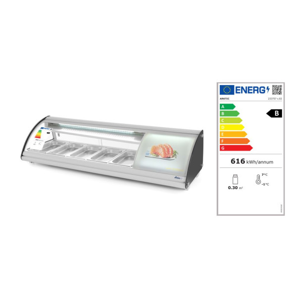 Sushi hűtőpult 5x GN 1/3, Arktic, 230V/160W, 1307x445x(H)327mm 233757