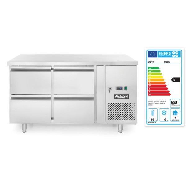 Négy fiókos hűtött munkaasztal Profi Termékcsalád 280L, Arktic, Profi Line, 230V/250W, 1360x700x(H)858mm 233764