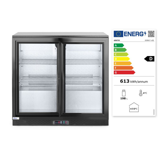 Hátsó hűtőrúd dupla tolóajtóval, Arktic, 158L, Fekete, 220-240V/160W, 900x520x(H)865mm 233917
