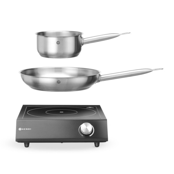 Beállítás: Indukciós tűzhely, 3500W + serpenyő + serpenyő, HENDI, Fekete, 220-240V/3500W, 320x395x(H)95mm 239889