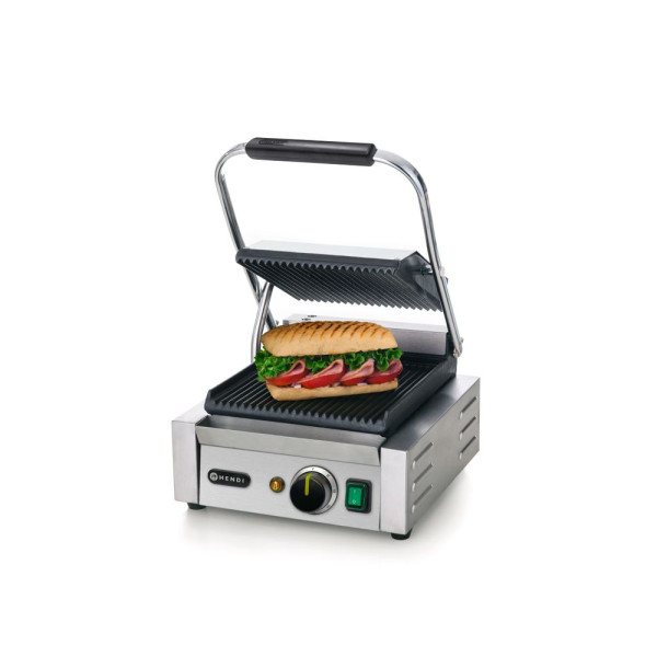 Kontakt grill - szimpla verzió, HENDI, Bordázott tetejű és aljú, 230V/1800W, 310x375x(H)216mm 263501