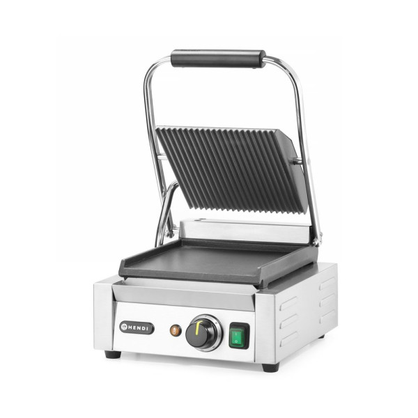 Kontakt grill - szimpla verzió, HENDI, Bordázott tetejű és sima aljú, 230V/1800W, 310x375x(H)216mm 263600