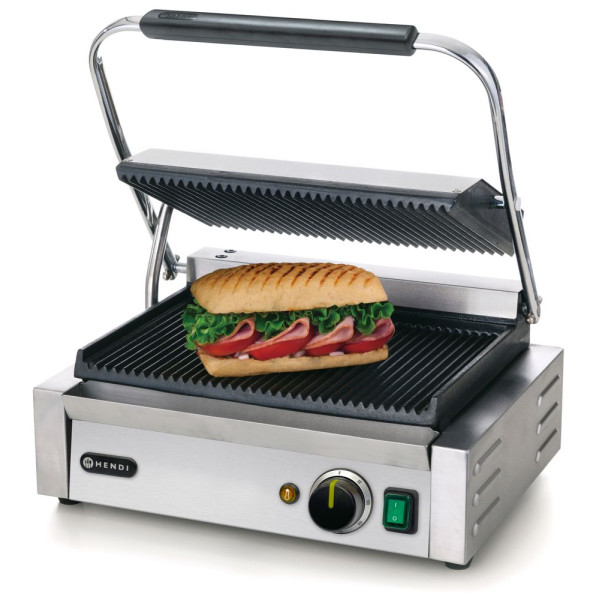 Kontakt grill Pannini, HENDI, Bordázott tetejű és aljú, 230V/2200W, 430x375x(H)216mm 263655