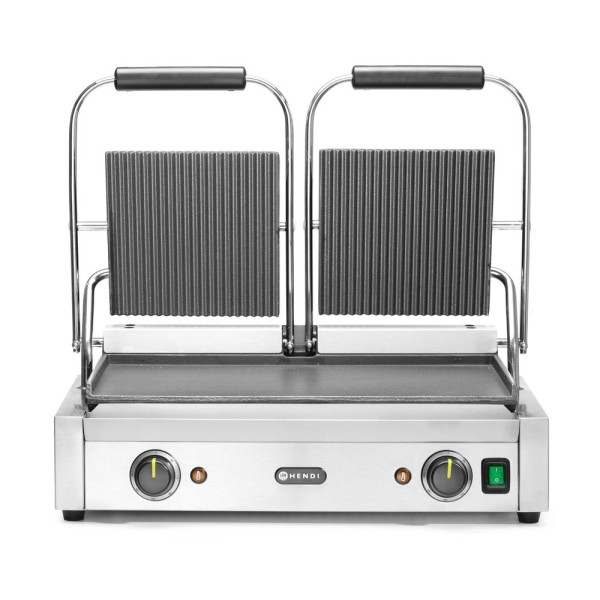 Kontakt grill - dupla verzió, HENDI, Bordázott tetejű és sima aljú, 230V/3600W, 570x375x(H)216mm 263808
