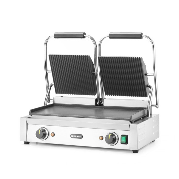 Kontakt grill - dupla verzió, HENDI, Bordázott tetejű és sima aljú, 230V/3600W, 570x375x(H)216mm 263808