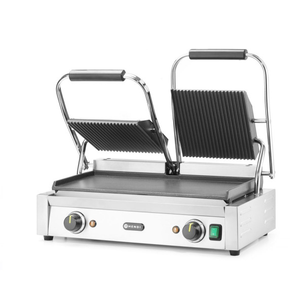 Kontakt grill - dupla verzió, HENDI, Bordázott tetejű és sima aljú, 230V/3600W, 570x375x(H)216mm 263808