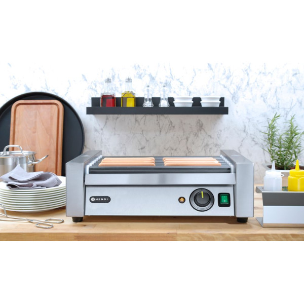 Forgóhengeres virslisütő - egy zóna, HENDI, 7 henger, 230V/740W, 525x365x(H)176mm 268506
