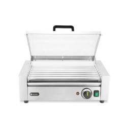 Kolbászsütő grill, 1 zónás, energiatakarékos fedéllel, HENDI, 7 görgős, 230V/620W, 566x375x(H)259mm 268636