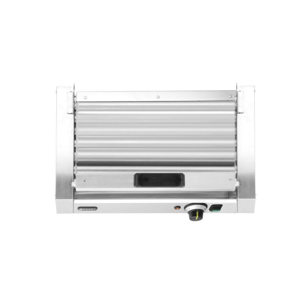 Kolbászsütő grill, 1 zónás, energiatakarékos fedéllel, HENDI, 7 görgős, 230V/620W, 566x375x(H)259mm 268636