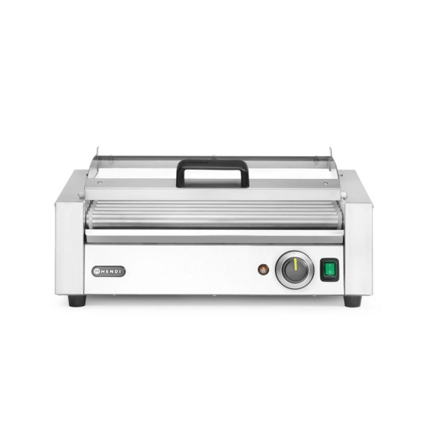 Kolbászsütő grill, 1 zónás, energiatakarékos fedéllel, HENDI, 9 görgős, 230V/790W, 566x450x(H)259mm 268643