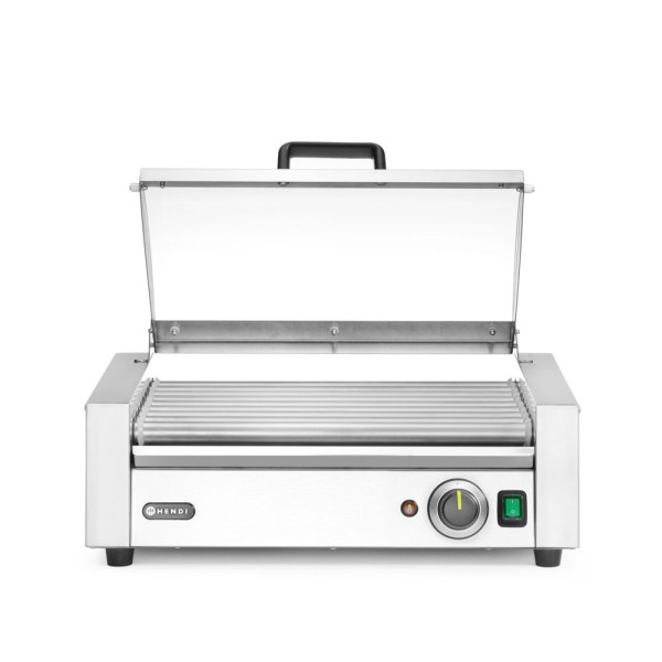 Kolbászsütő grill, 1 zónás, energiatakarékos fedéllel, HENDI, 9 görgős, 230V/790W, 566x450x(H)259mm 268643