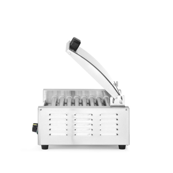 Kolbászsütő grill, 1 zónás, energiatakarékos fedéllel, HENDI, 9 görgős, 230V/790W, 566x450x(H)259mm 268643
