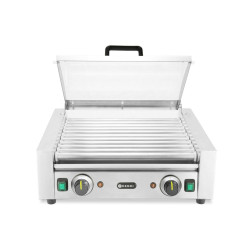 Kolbászsütő grill - 2 zónás energiatakarékos fedéllel, HENDI, 11 görgős, 220-240V/980W, 566x527x(H)259mm 268650