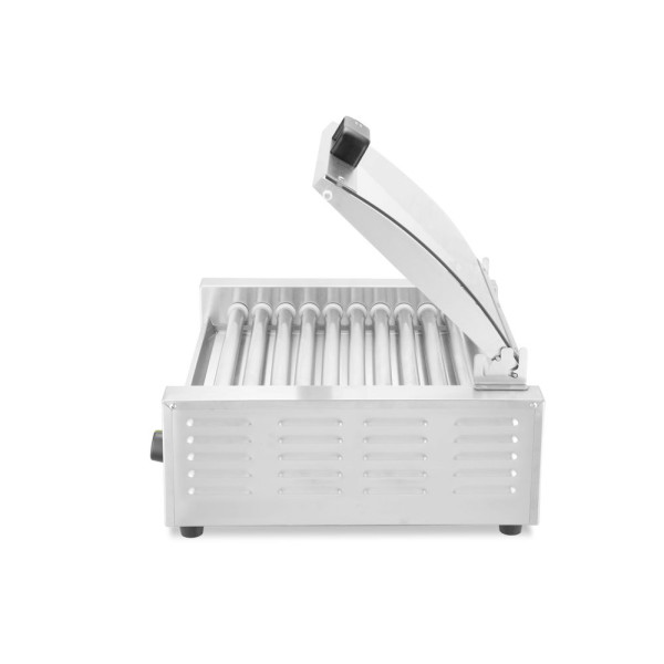 Kolbászsütő grill - 2 zónás energiatakarékos fedéllel, HENDI, 11 görgős, 220-240V/980W, 566x527x(H)259mm 268650