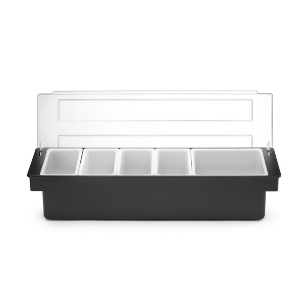 Alapanyag tároló doboz - 5 rekesz, BarUp, Fekete, 480x150x(H)100mm 552131