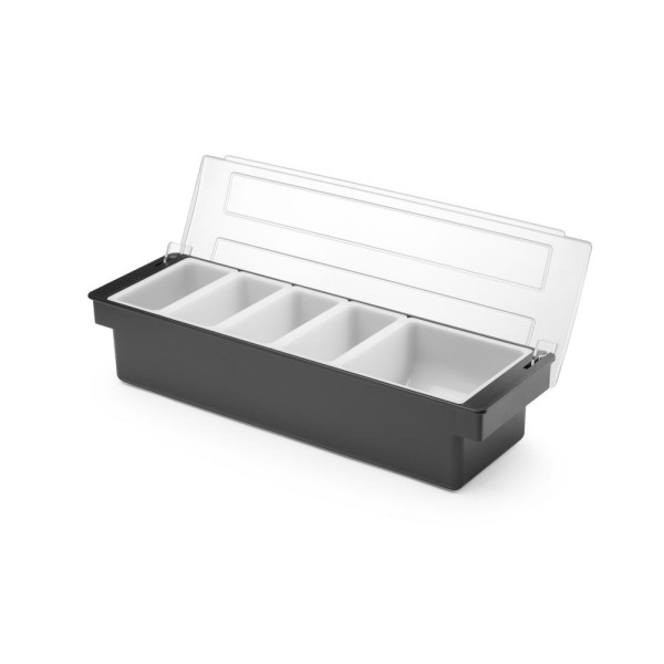 Alapanyag tároló doboz - 5 rekesz, BarUp, Fekete, 480x150x(H)100mm 552131
