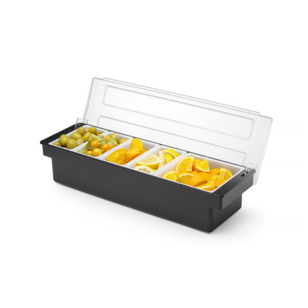 Alapanyag tároló doboz - 5 rekesz, BarUp, Fekete, 480x150x(H)100mm 552131