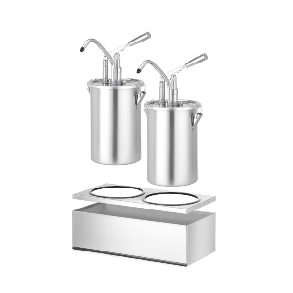 Készlet: 2 db rozsdamentes acél szósztartály adagolóval, HENDI, 9L, 400x200x(H)440mm 558119