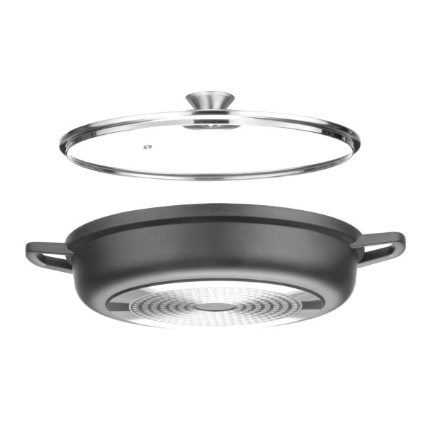 Öntött alumínium edény, tapadásmentes bevonattal, HENDI, 4,3L, Fekete, 425x332x(H)70mm 611012