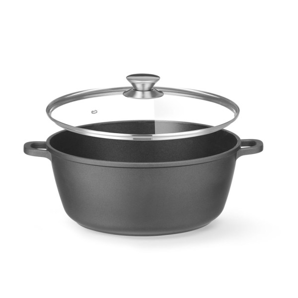 Öntött alumínium edény, tapadásmentes bevonattal, HENDI, 4,3L, Fekete, 425x332x(H)70mm 611012