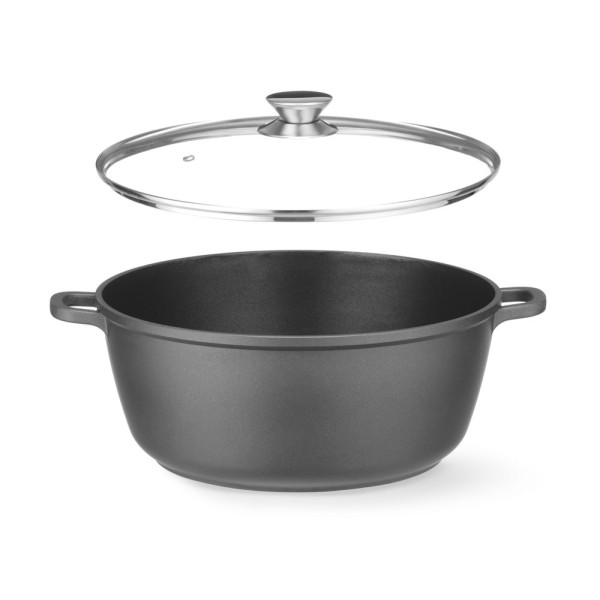 Öntött alumínium edény, tapadásmentes bevonattal, HENDI, 7L, Fekete, 367x290x(H)122mm 611029