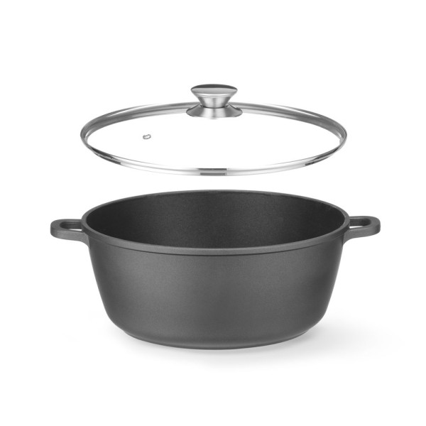 Öntött alumínium edény, tapadásmentes bevonattal, HENDI, 7,5L, Fekete, 387x310x(H)130mm 611036