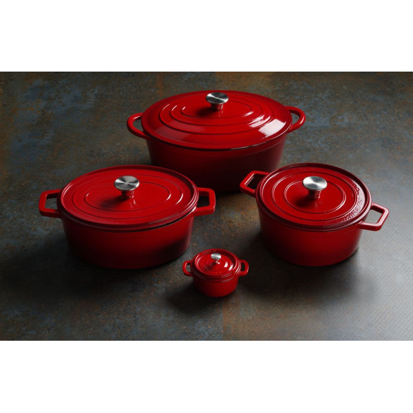 Zománcozott öntöttvas fazék, HENDI, 3,7L, Piros, 317x240x(H)105mm 626832