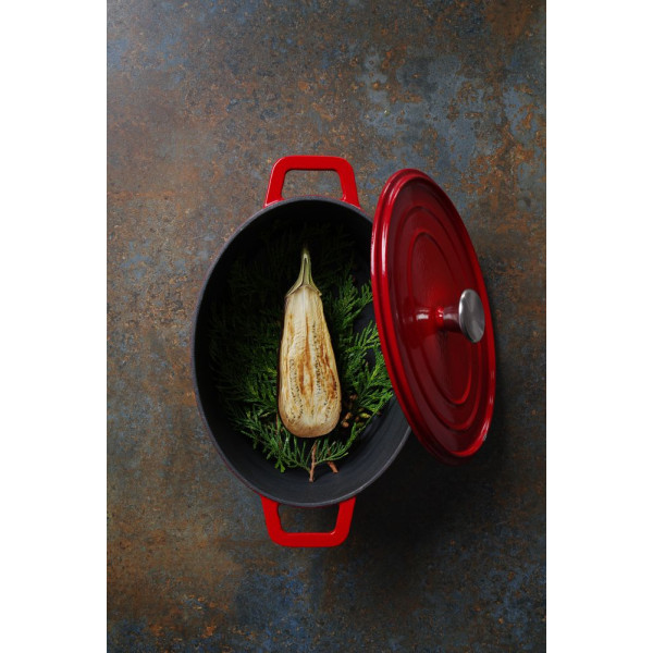 Zománcozott öntöttvas fazék, HENDI, 4,4L, Piros, 365x290x(H)115mm 626849